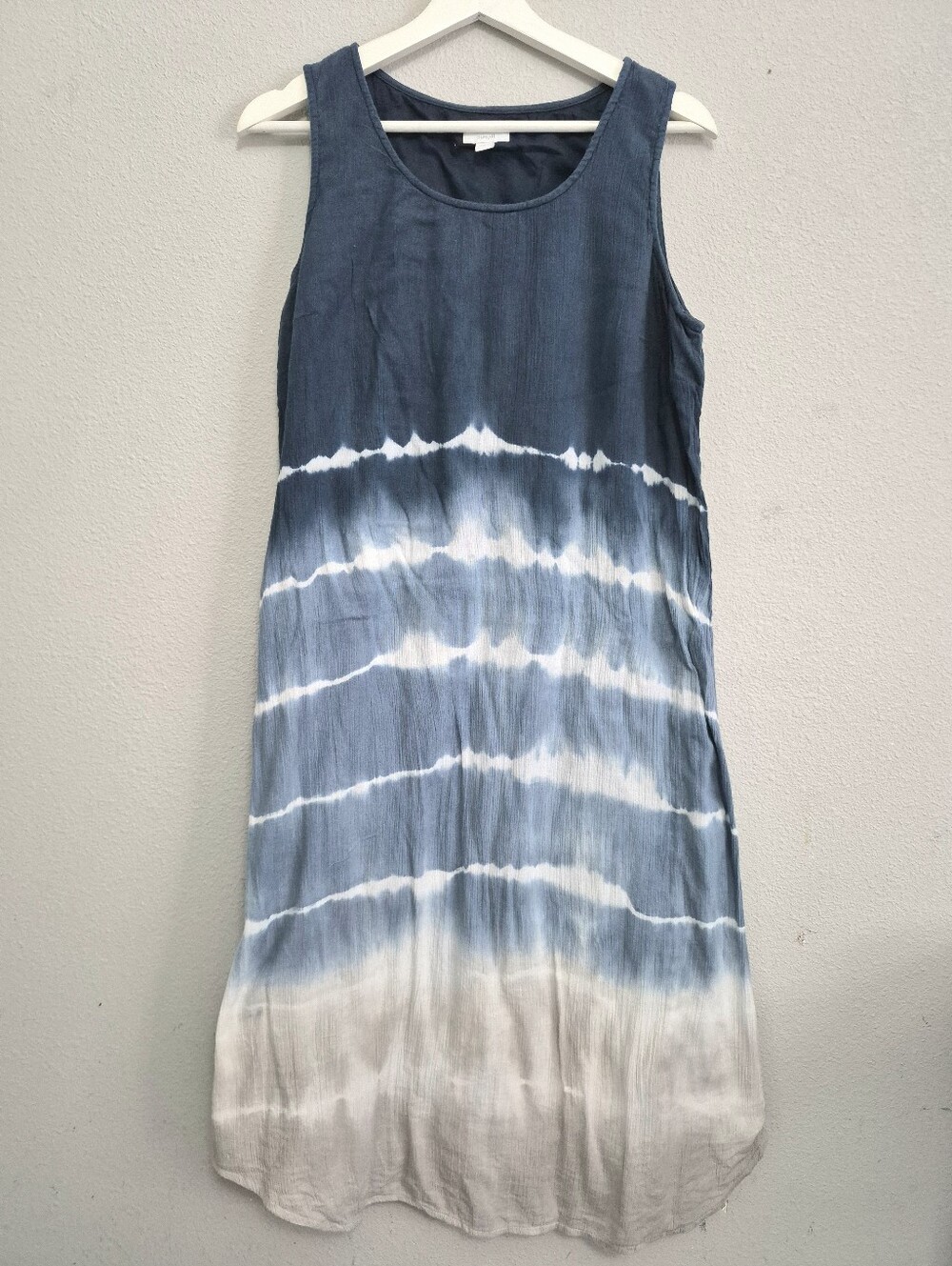 Pure Jill Tie Dye Ombré Crinkle Gauze Dress Blue Beige Gradient Small Coastal